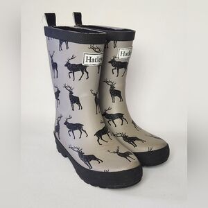 Hatley Beige Kids Rain Boots with Black Deer Print
